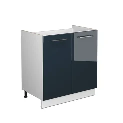 Vicco Meuble bas sous-évier Bleu foncé brillant 80cm sans PT
