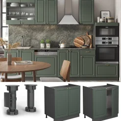 Vicco Meuble bas sous-évier Vert Or Campagne 80cm , PT Anthracite