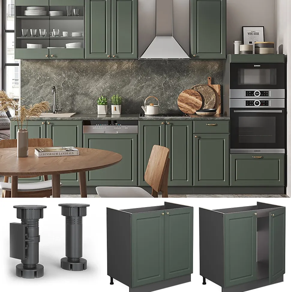 Vicco Meuble bas sous-évier Vert Or Campagne 80cm , PT Anthracite