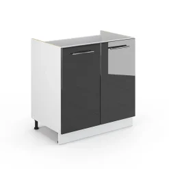 Vicco Meuble bas sous-évier Anthracite Haute brillance 80cm sans PT