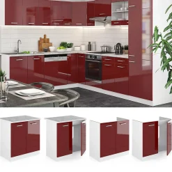 Vicco Meuble bas sous-évier Rouge brillant 80cm , PT Chêne