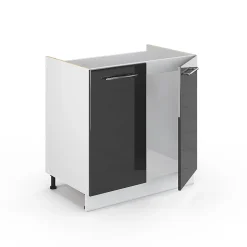 Vicco Meuble bas sous-évier Anthracite Haute brillance 80cm , PT Chêne