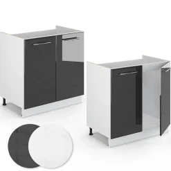 Vicco Meuble bas sous-évier Anthracite Haute brillance 80cm , PT Chêne