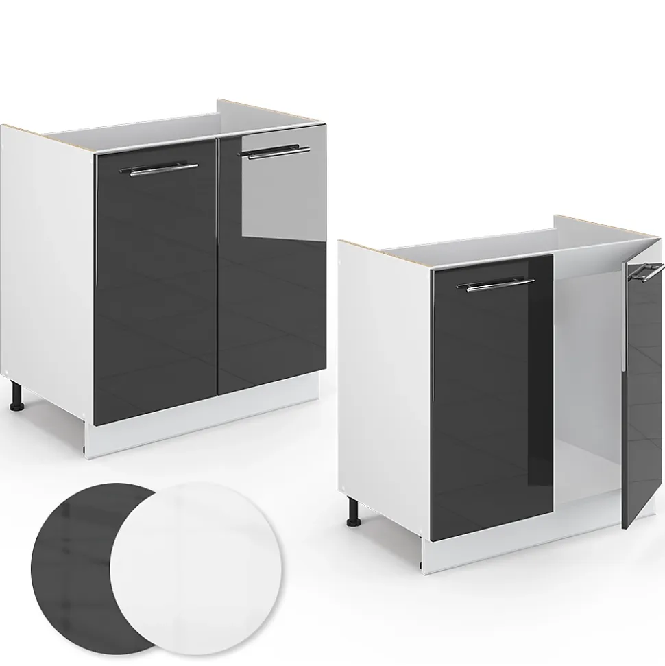 Vicco Meuble bas sous-évier Anthracite Haute brillance 80cm , PT Chêne