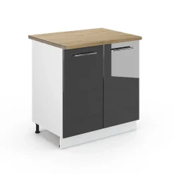 Vicco Meuble bas sous-évier Anthracite Haute brillance 80cm , PT Chêne