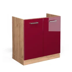 Vicco Meuble bas sous-évier Rouge brillant 80cm sans PT