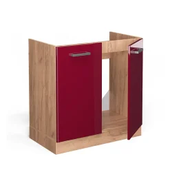 Vicco Meuble bas sous-évier Rouge brillant 80cm sans PT