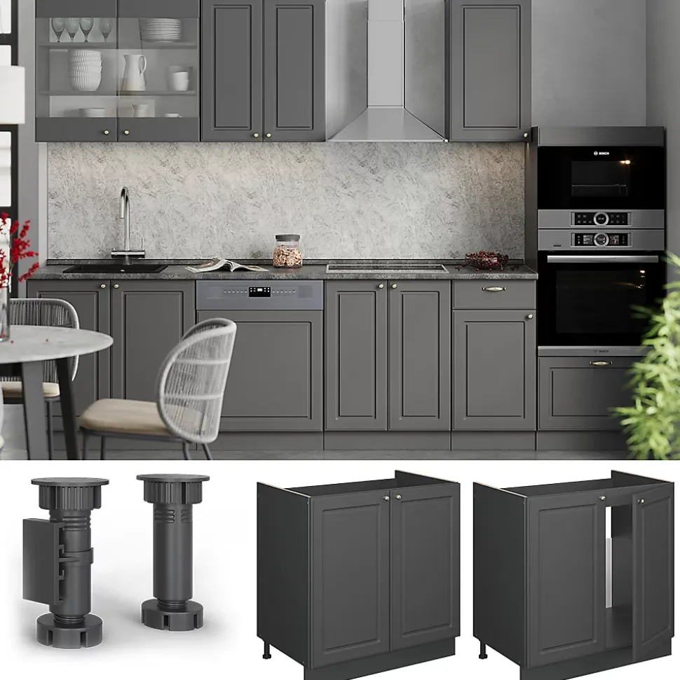 Vicco Meuble bas sous-évier Anthrazit-Gold Landhaus 80cm , PT Anthracite