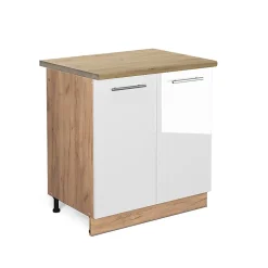 Vicco Meuble bas sous-évier Blanc Haute brillance 80cm , PT Chêne