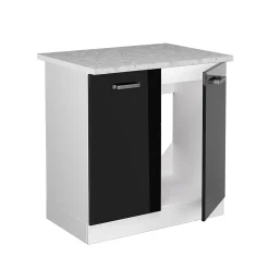 Vicco Meuble bas sous-évier Noir Haute brillance 80cm , PT Marbre