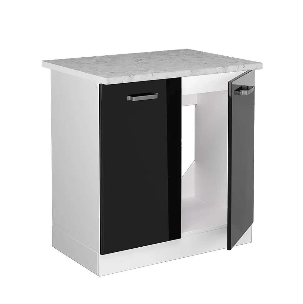 Vicco Meuble bas sous-évier Noir Haute brillance 80cm , PT Marbre