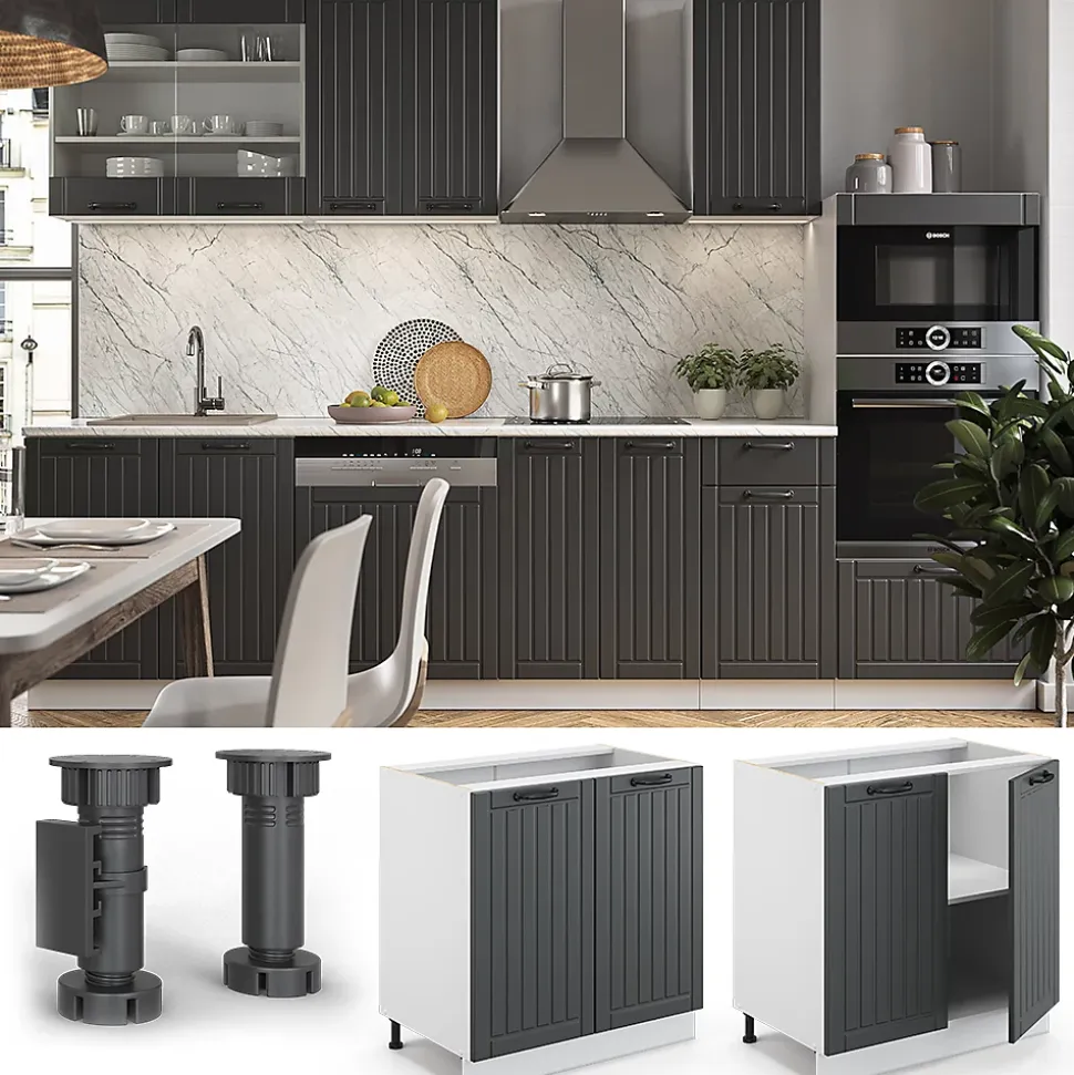 Vicco Meuble bas sous-évier Anthracite campagne 80cm avec étagère, PT Marbre