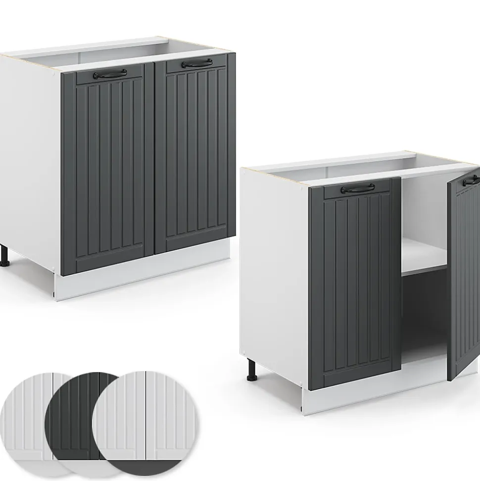 Vicco Meuble bas sous-évier Anthracite campagne 80cm avec étagère, PT Marbre