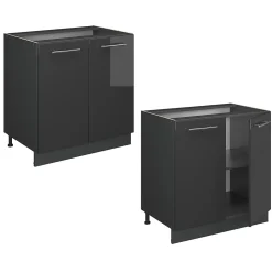 Vicco Meuble bas sous-évier Anthracite Haute brillance 80cm avec étagère, PT Anthracite