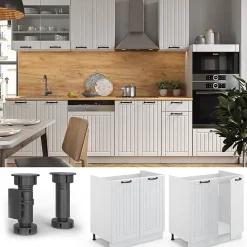 Vicco Meuble bas sous-évier Blanc campagne 80cm , PT Anthracite