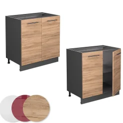 Vicco Meuble bas sous-évier Chêne de force doré 80cm avec étagère, PT Anthracite