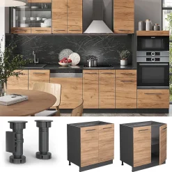 Vicco Meuble bas sous-évier Chêne de force doré 80cm avec étagère, PT Anthracite