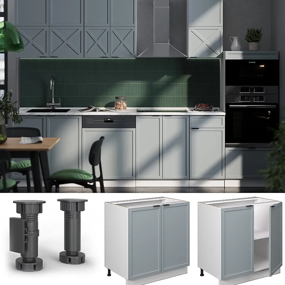 Vicco Meuble bas sous-évier Bleu clair-gris 80cm avec étagère, PT Anthracite