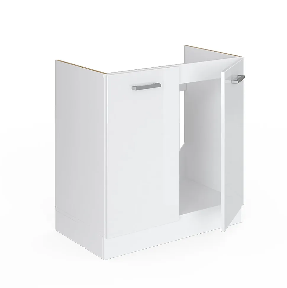 Vicco Meuble bas sous-évier Blanc Haute brillance 80cm , PT Chêne