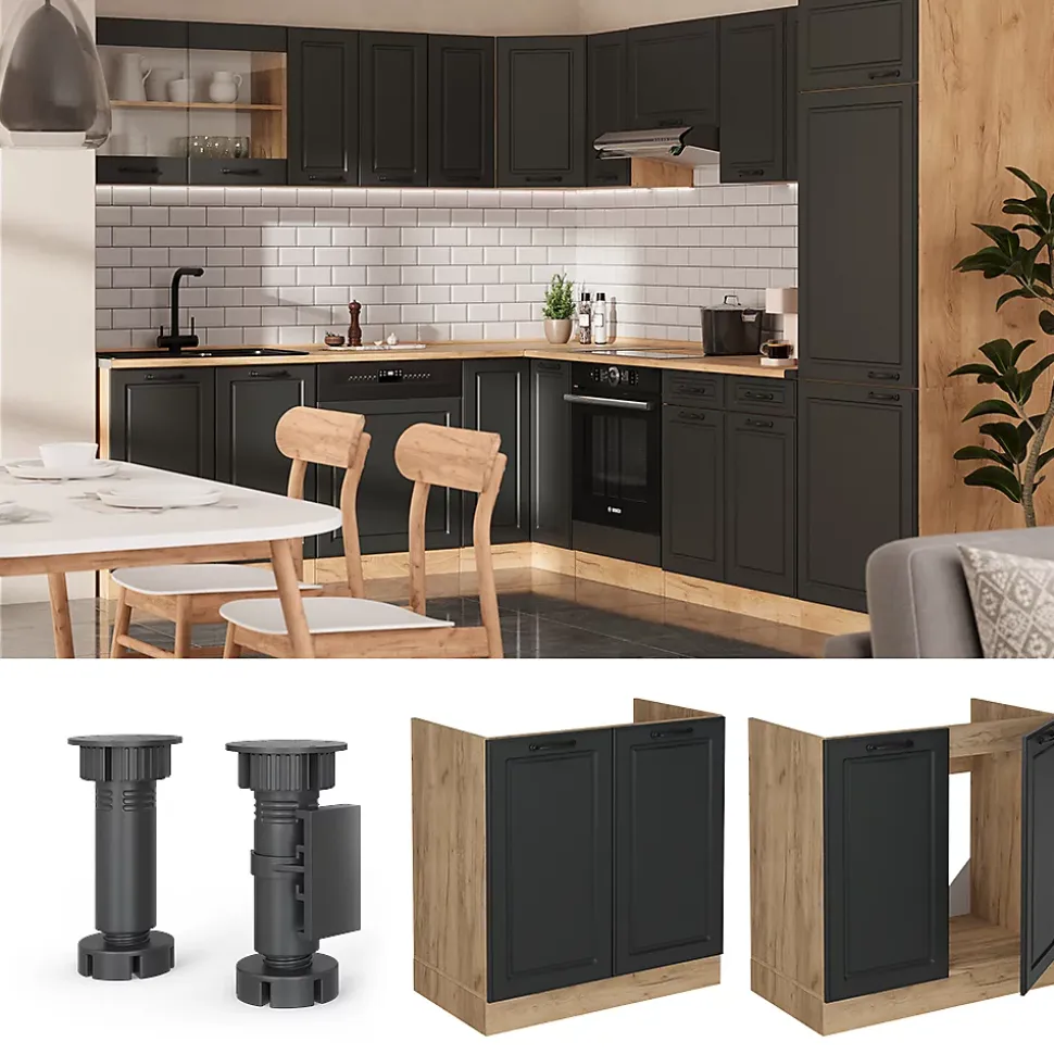 Vicco Meuble bas sous-évier Anthracite campagne 80cm , PT Anthracite