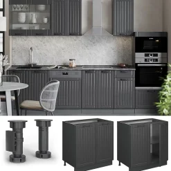 Vicco Meuble bas sous-évier Gris foncé 80cm avec étagère, sans PT