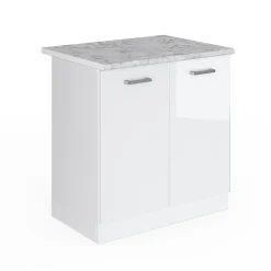 Vicco Meuble bas sous-évier Blanc Haute brillance 80cm , PT Marbre