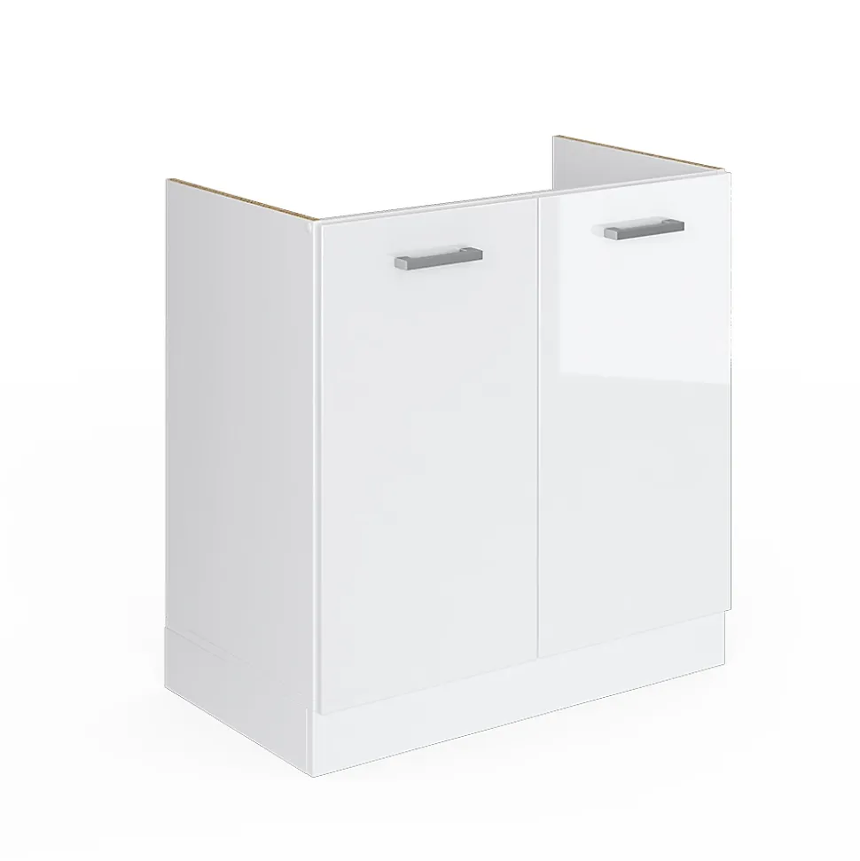 Vicco Meuble bas sous-évier Blanc Haute brillance 80cm sans PT