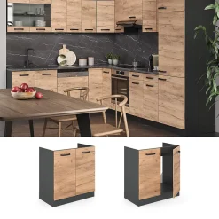 Vicco Meuble bas sous-évier Chêne de force doré 80cm , PT Anthracite