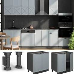 Vicco Meuble bas sous-évier Bleu clair-gris 80cm avec étagère, PT Chêne