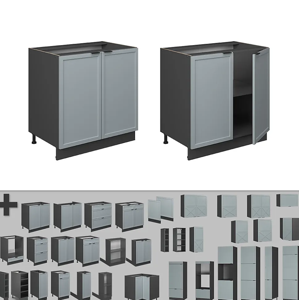 Vicco Meuble bas sous-évier Bleu clair-gris 80cm avec étagère, PT Chêne