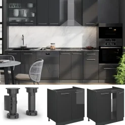 Vicco Meuble bas sous-évier Anthracite Haute brillance 80cm , PT Chêne