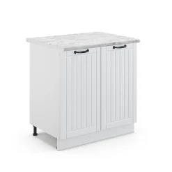 Vicco Meuble bas sous-évier Blanc campagne 80cm , PT Marbre