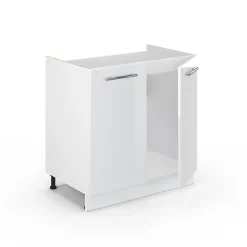 Vicco Meuble bas sous-évier Blanc Haute brillance 80cm , PT Chêne