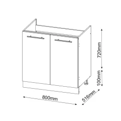 Vicco Meuble bas sous-évier Blanc Haute brillance 80cm , PT Chêne
