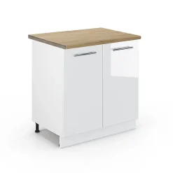 Vicco Meuble bas sous-évier Blanc Haute brillance 80cm , PT Chêne