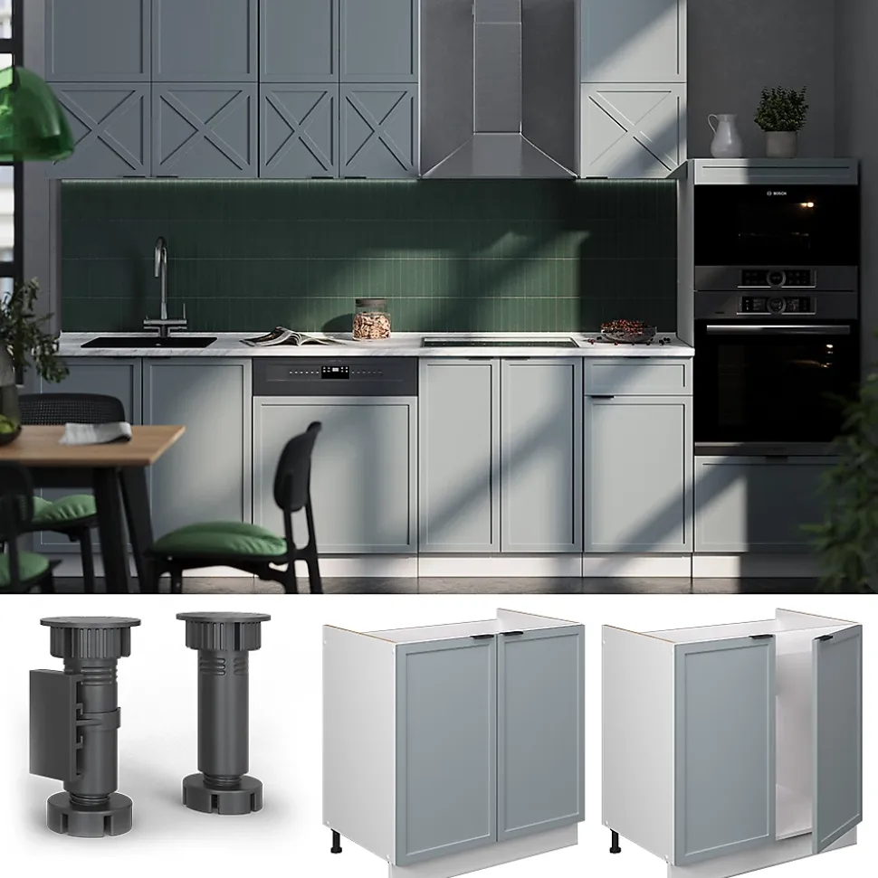 Vicco Meuble bas sous-évier Bleu clair-gris 80cm , PT Marbre