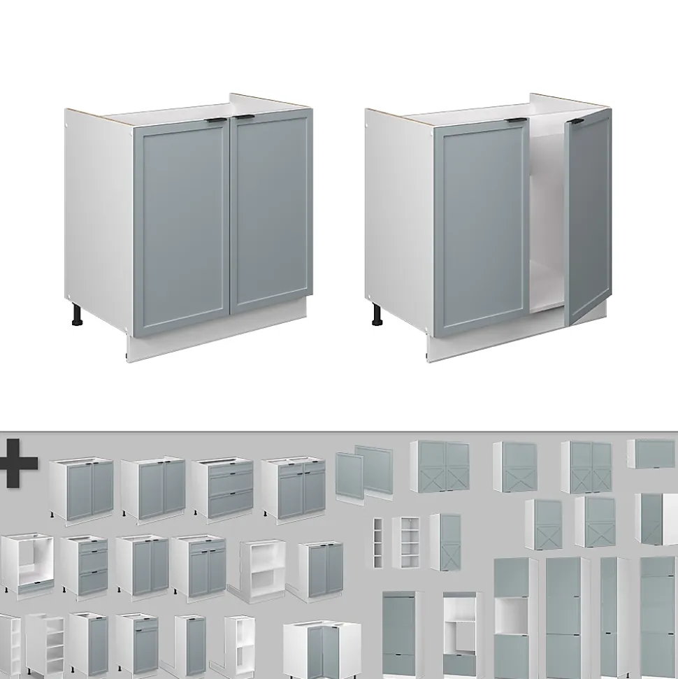 Vicco Meuble bas sous-évier Bleu clair-gris 80cm , PT Marbre