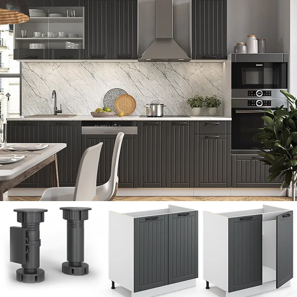 Vicco Meuble bas sous-évier Anthracite campagne 80cm , PT Anthracite
