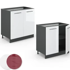 Vicco Meuble bas sous-évier Blanc Haute brillance 80cm avec étagère, PT Anthracite