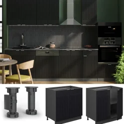 Vicco Meuble bas sous-évier Noir rayé 80cm avec étagère, sans PT