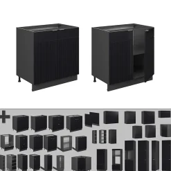 Vicco Meuble bas sous-évier Noir rayé 80cm avec étagère, sans PT