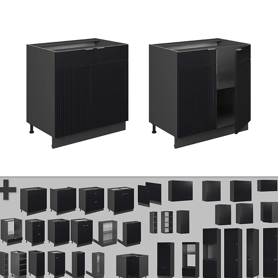 Vicco Meuble bas sous-évier Noir rayé 80cm avec étagère, sans PT