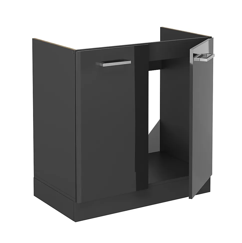 Vicco Meuble bas sous-évier Anthracite Haute brillance 80cm sans PT