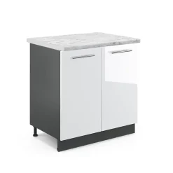 Vicco Meuble bas sous-évier Blanc Haute brillance 80cm , PT Marbre