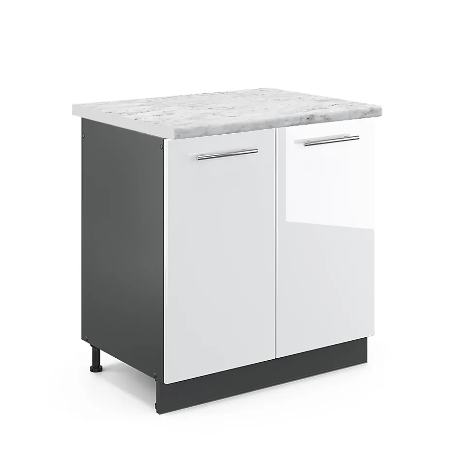 Vicco Meuble bas sous-évier Blanc Haute brillance 80cm , PT Marbre
