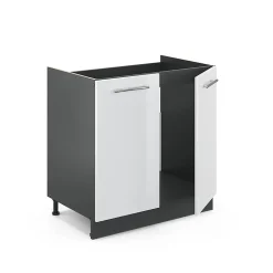 Vicco Meuble bas sous-évier Blanc Haute brillance 80cm , PT Marbre