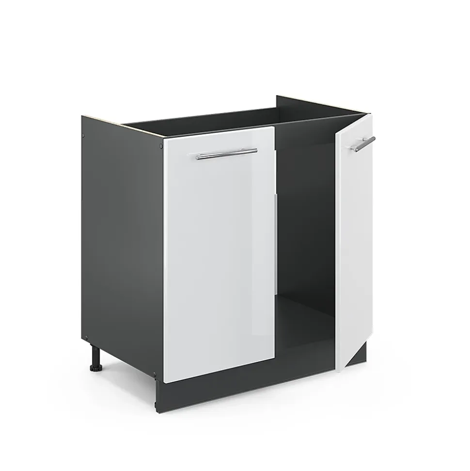 Vicco Meuble bas sous-évier Blanc Haute brillance 80cm , PT Marbre