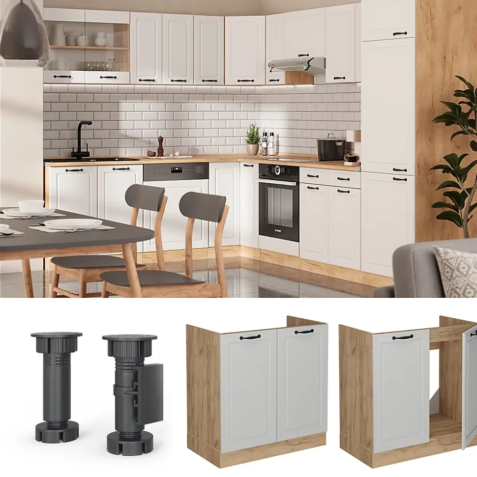 Vicco Meuble bas sous-évier Blanc campagne 80cm sans PT