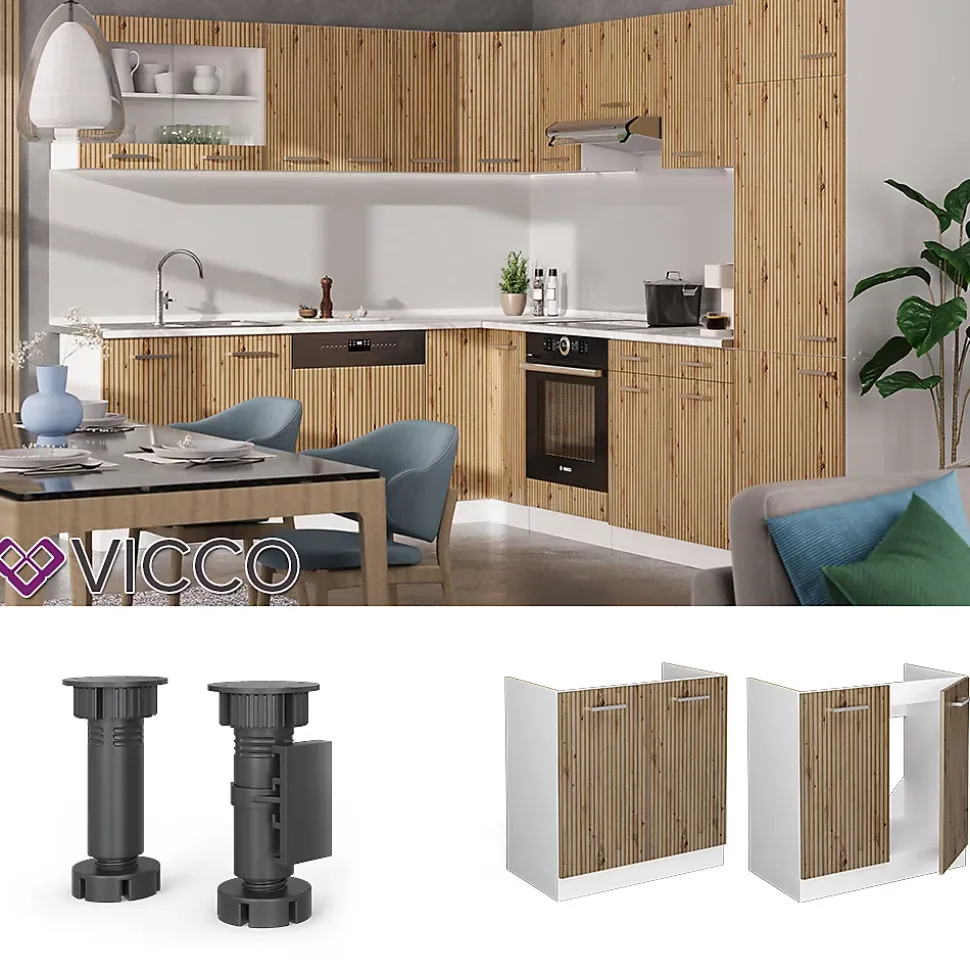 Vicco Meuble bas sous-évier Chêne Artisan 80cm sans PT