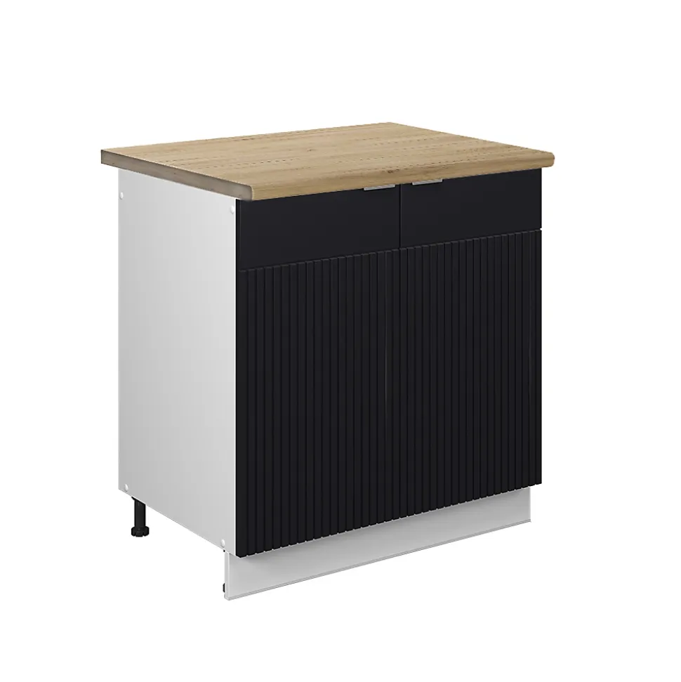 Vicco Meuble bas sous-évier Noir rayé 80cm , PT Chêne